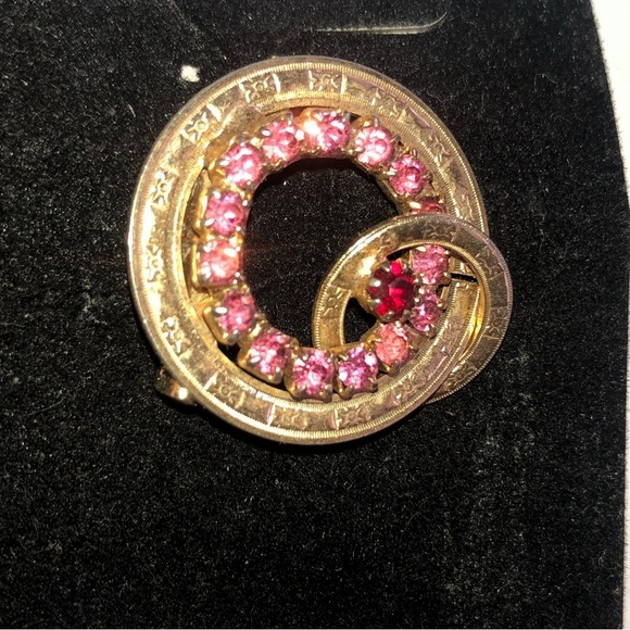 Vintage Gold Spiral Brooch with Pink Accents - Picture 1 of 6